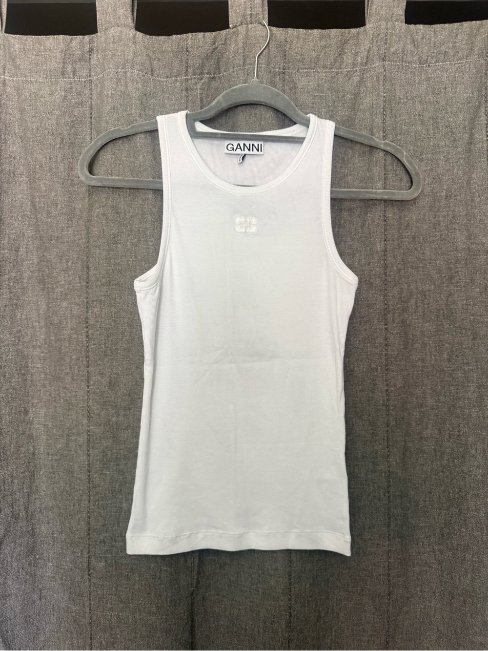 GANNI White Ribbed Tank Top